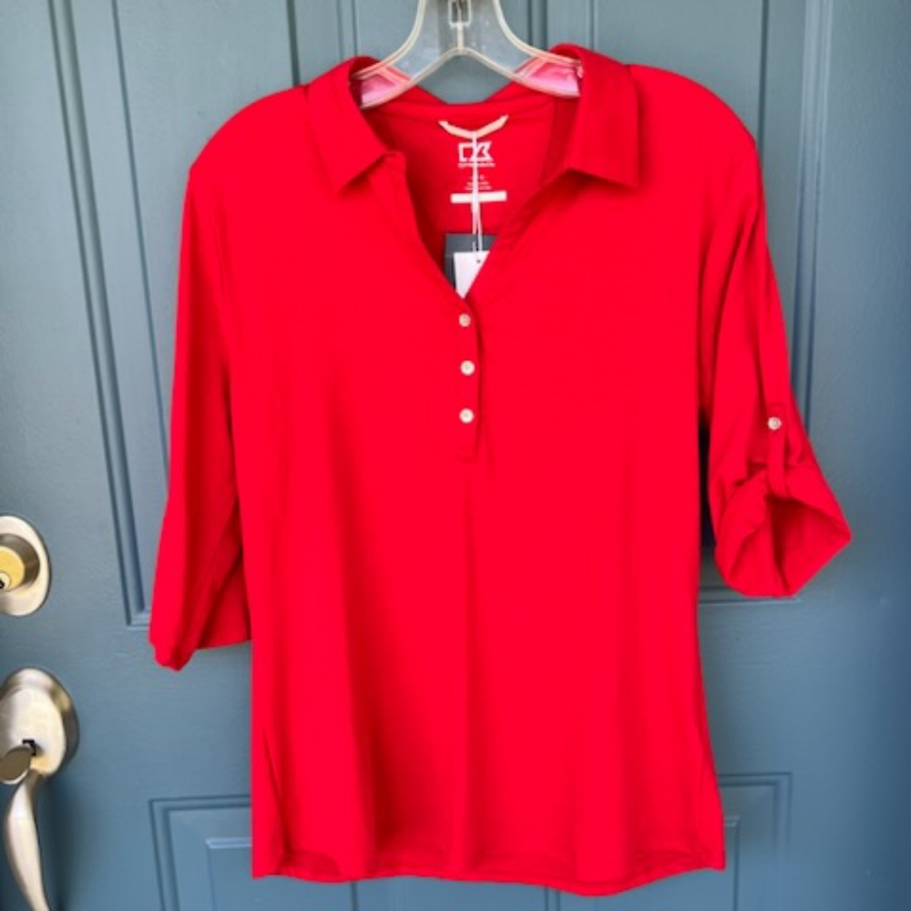 CUTTER & BUCK RED DRYTEC POLO GOLF SHIRT NWT LARGE